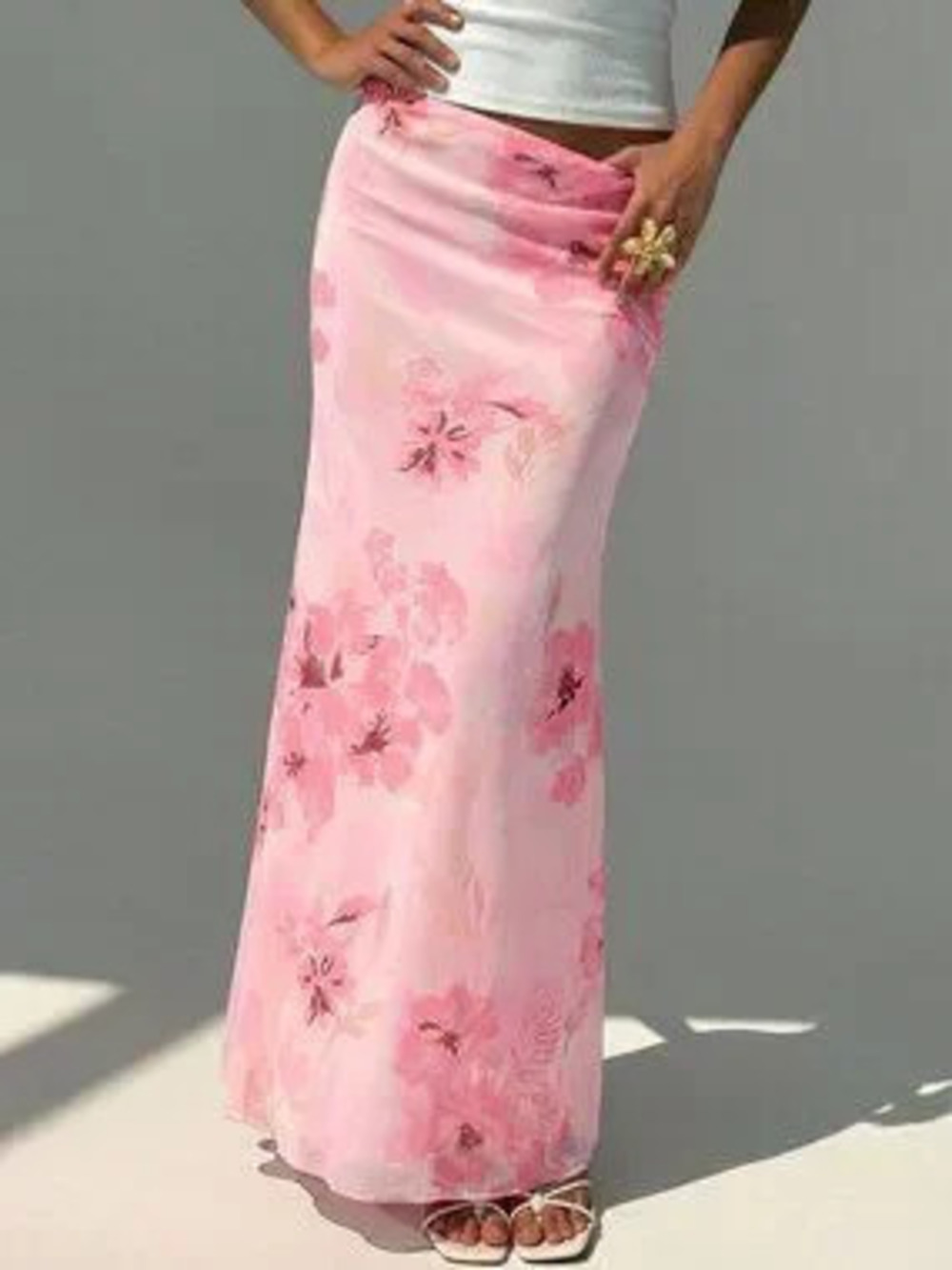 ZARA Baby Pink Boho Women's Floral Print Low Waist Fishtail Hem Skirt